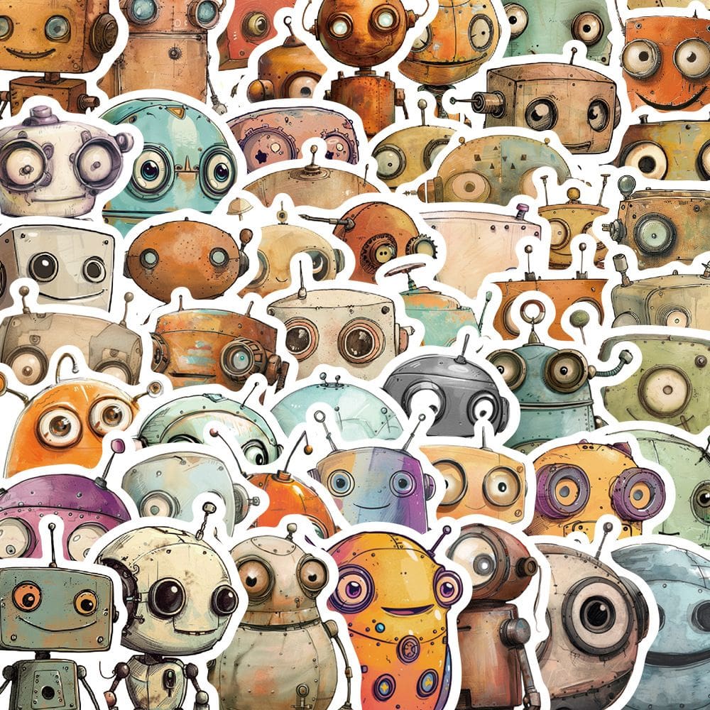 Pacote de adesivos Cute Whimsical Robot, 50 unidades de vinil impermeável