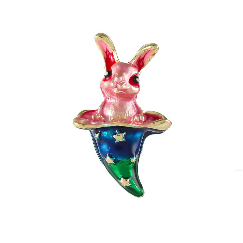 Broche Pins Cute Bunny Cartoon Pink Rabbit Magic Hat