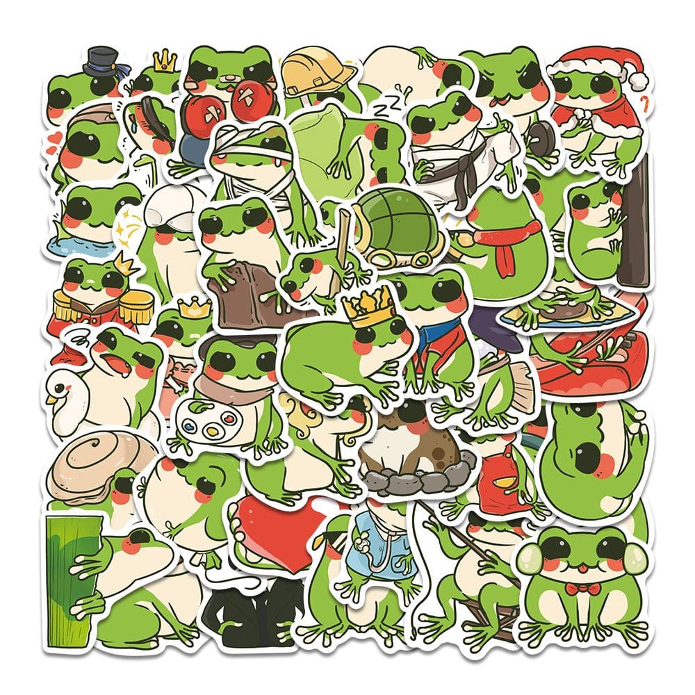 Adesivos Cute Frog Creative Cartoon à prova d`água, 50 unidades