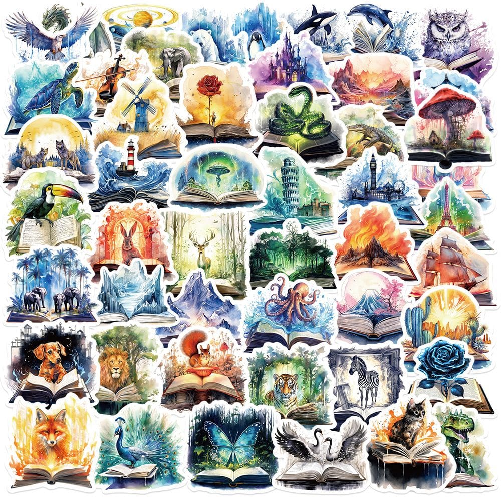 Pacote de adesivos Magic Book Fantasy, decalques de vinil, 50 unidades