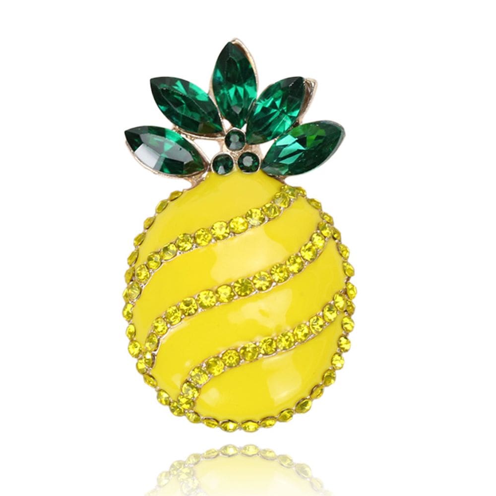 Broche Pin Elegant Abacaxi com folhas de cristal verde