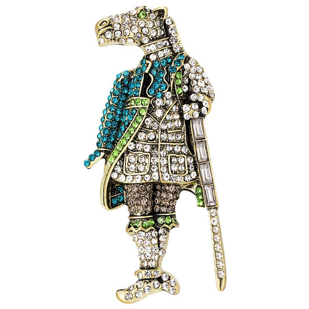 Broche Vintage Knight Horse Head com strass