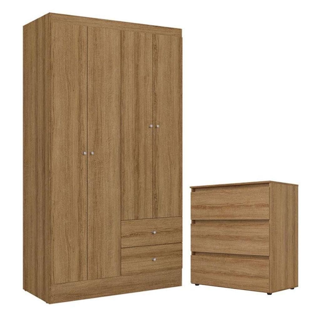 Guarda Roupa Solteiro Astro 4 Portas E Cômoda Gaveteiro Condessa Almendra Acetinado - Thb