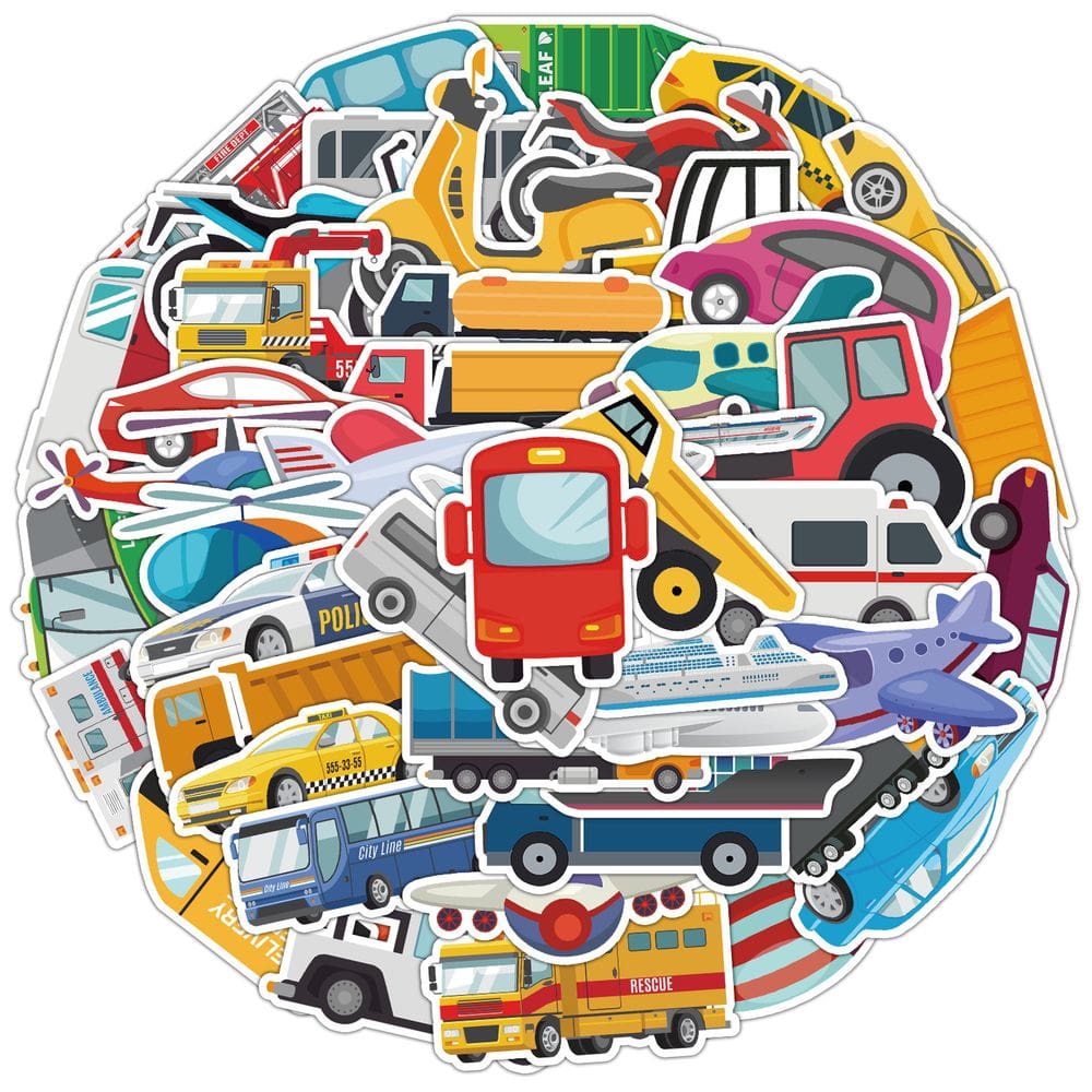 Pacote de adesivos Cartoon Transportation Vehicle 50 unidades