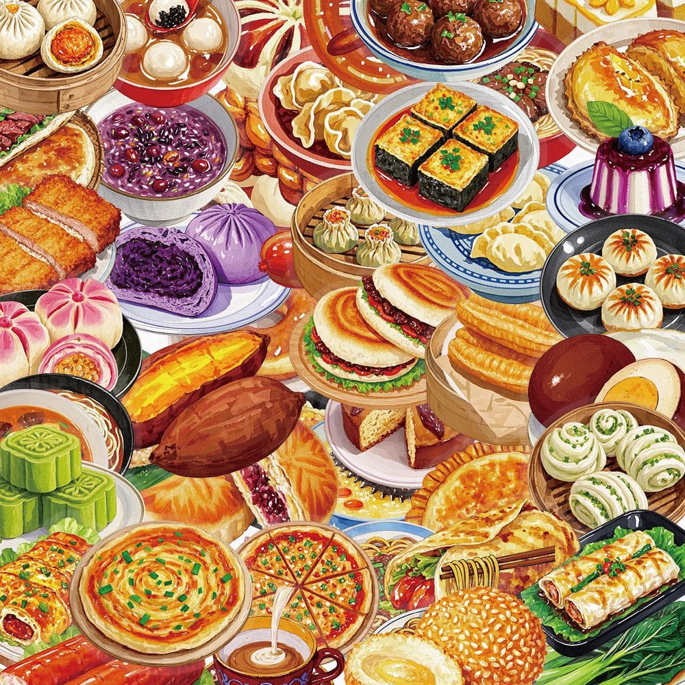 Pacote de adesivos para café da manhã chinês, 50 unidades de vinil alimentar realista