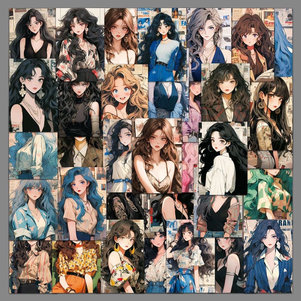 Pacote de adesivos retrô estilo Hong Kong para meninas, 50 unidades Aesthetic F