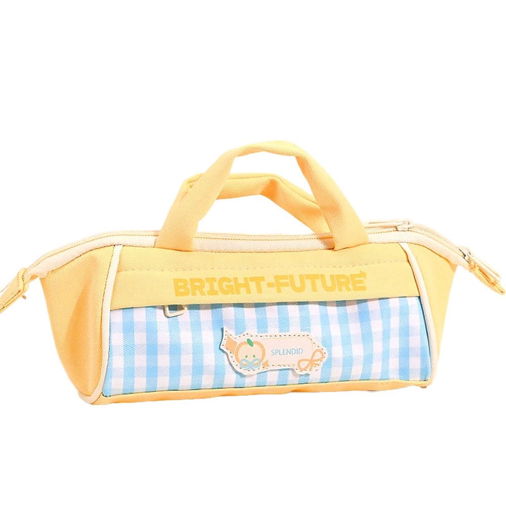 Estojo de lápis em tecido Oxford de grande capacidade amarelo para crianças