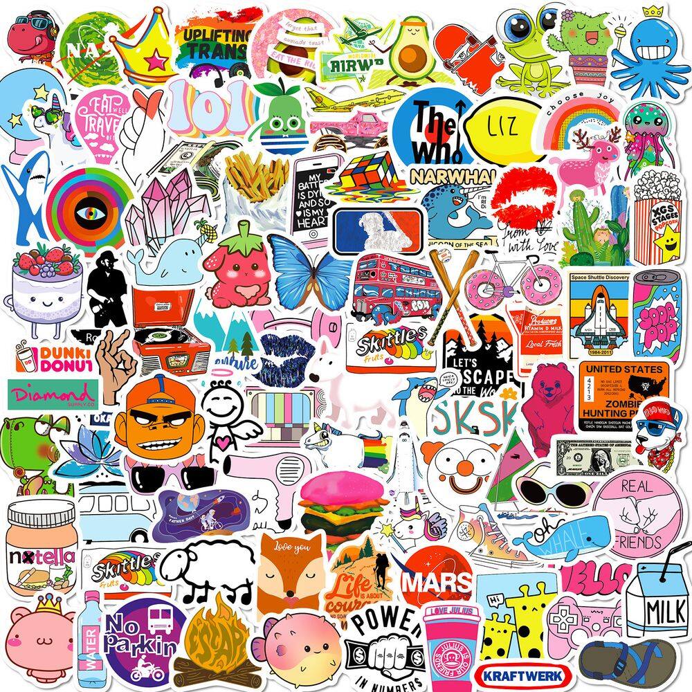 Conjunto de adesivos, 100 peças de decalques de vinil VSCO vermelhos e pretos