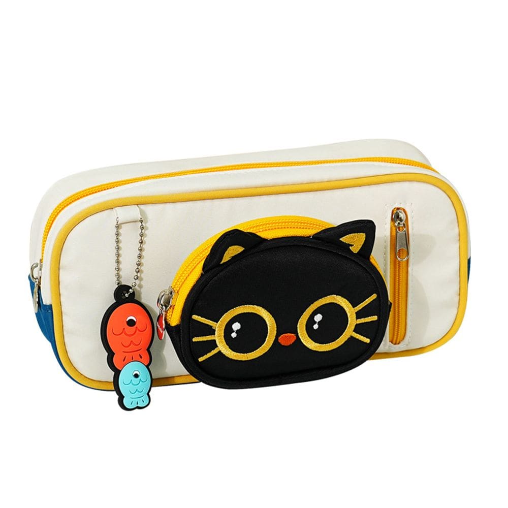 Estojo de lápis de grande capacidade 3D Cat Design Black Composite