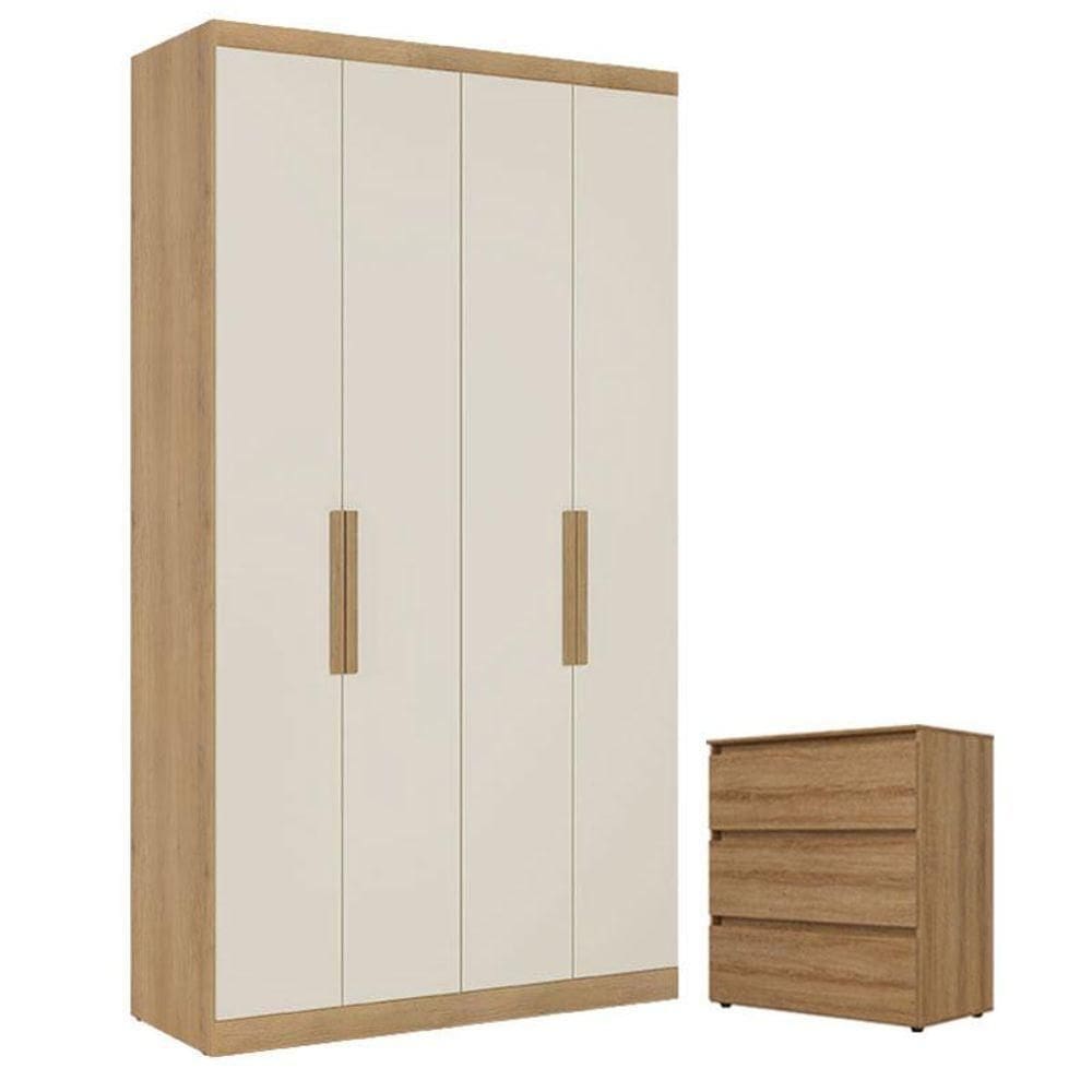 Guarda Roupa Soleiro Milan 4 Portas Capuccino Off White E Cômoda Gaveteiro Condessa Capuccino- Thb