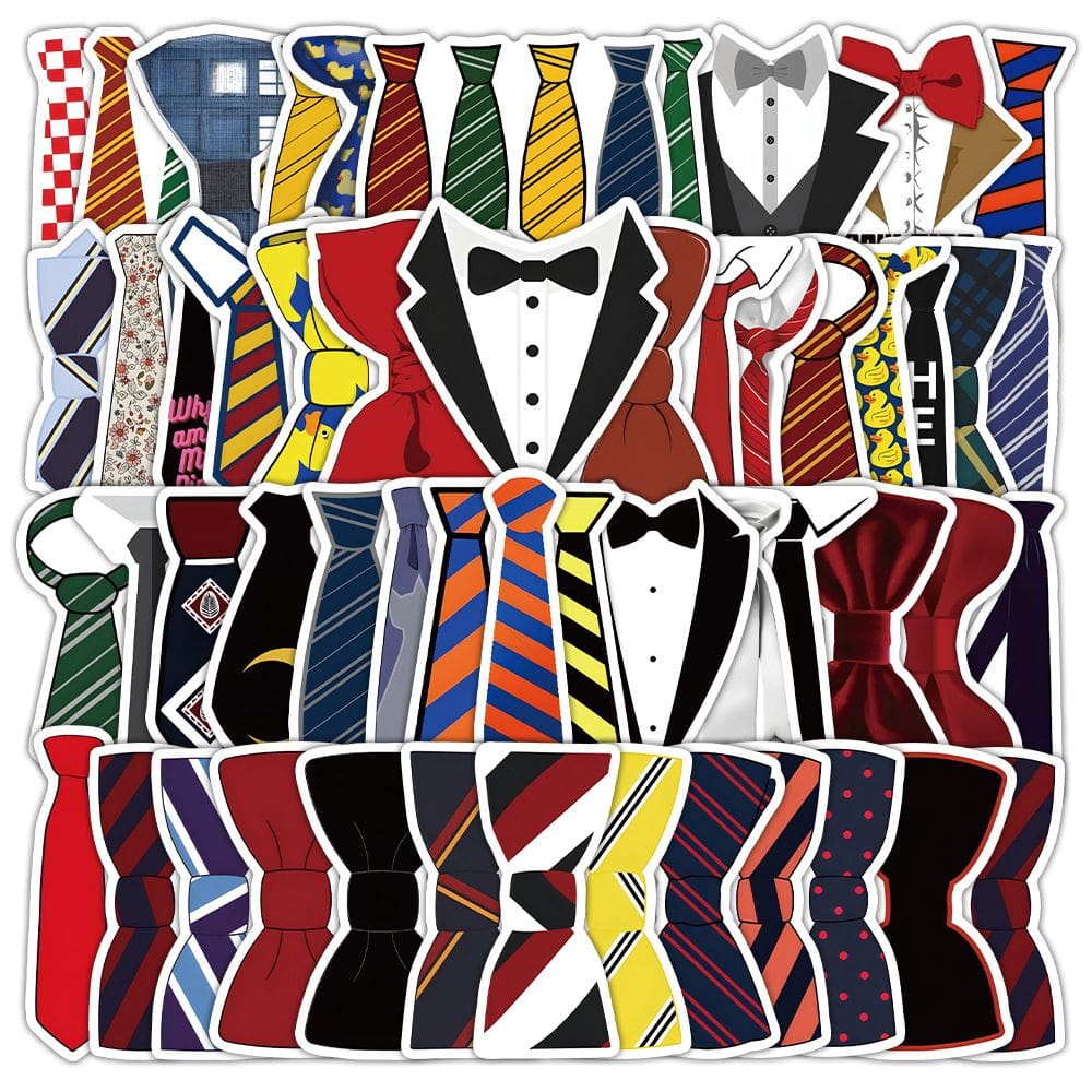 Pacote de adesivos, gravata de desenho animado e decalques de gravata borboleta, 50 unidades