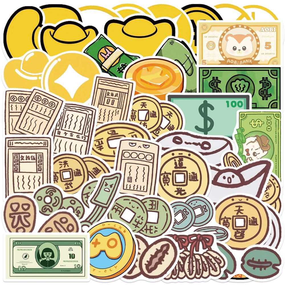 Pacote de adesivos Vintage Currency, 50 unidades de moedas antigas retrô