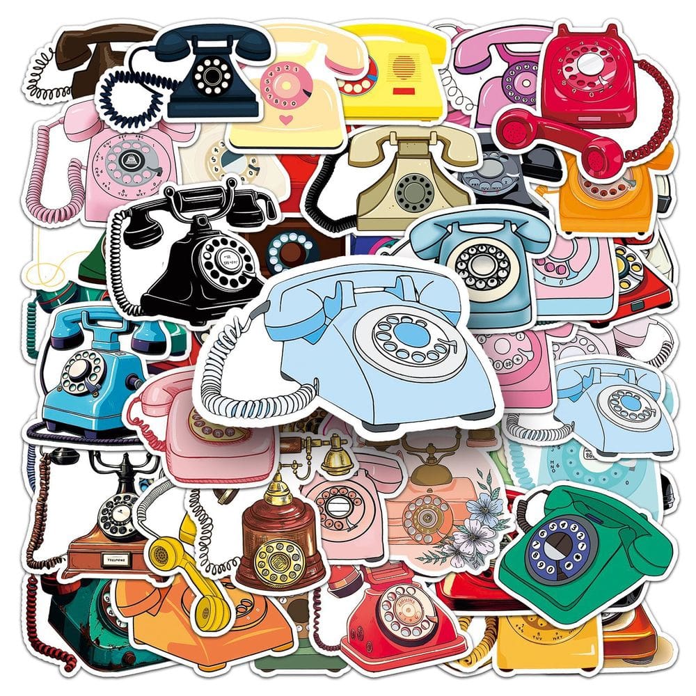 Pacote de adesivos: telefone retrô, 50 unidades de vinil à prova d`água