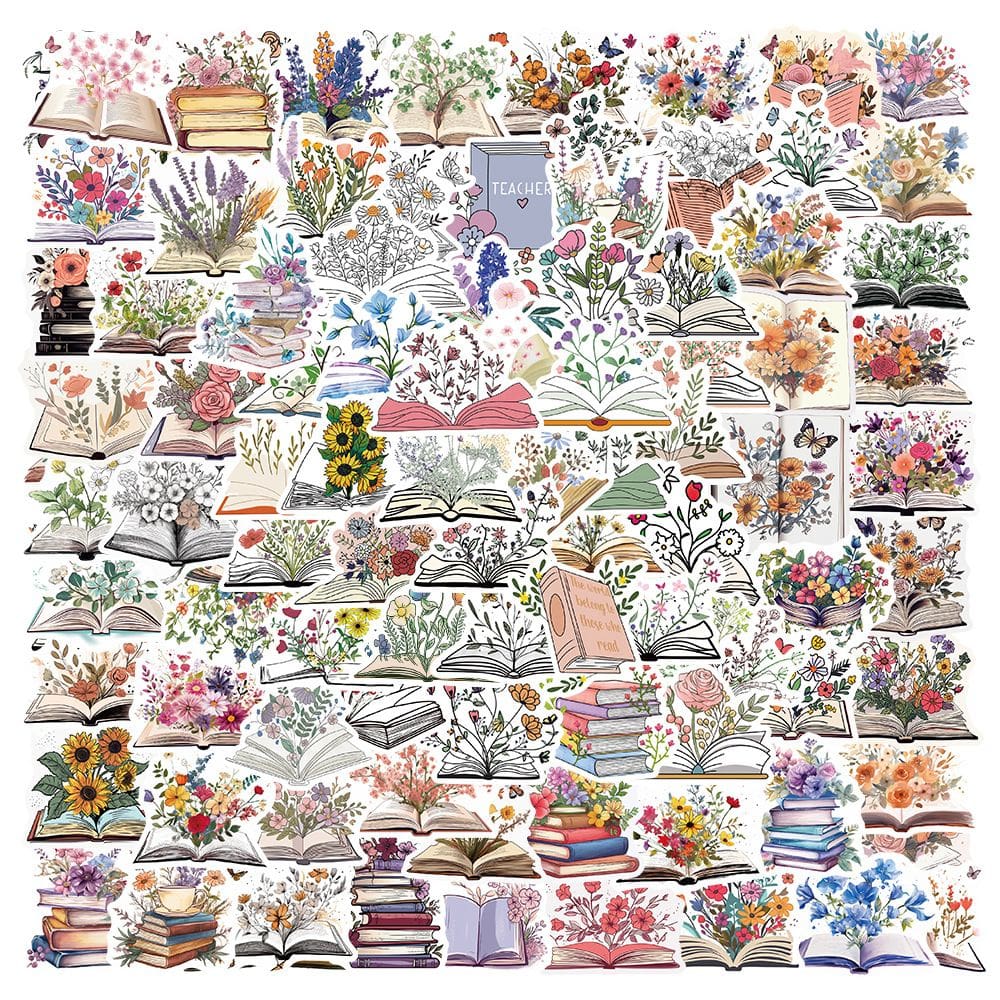 Adesivos para leitura e flores, 100 unidades, livro estético e planta