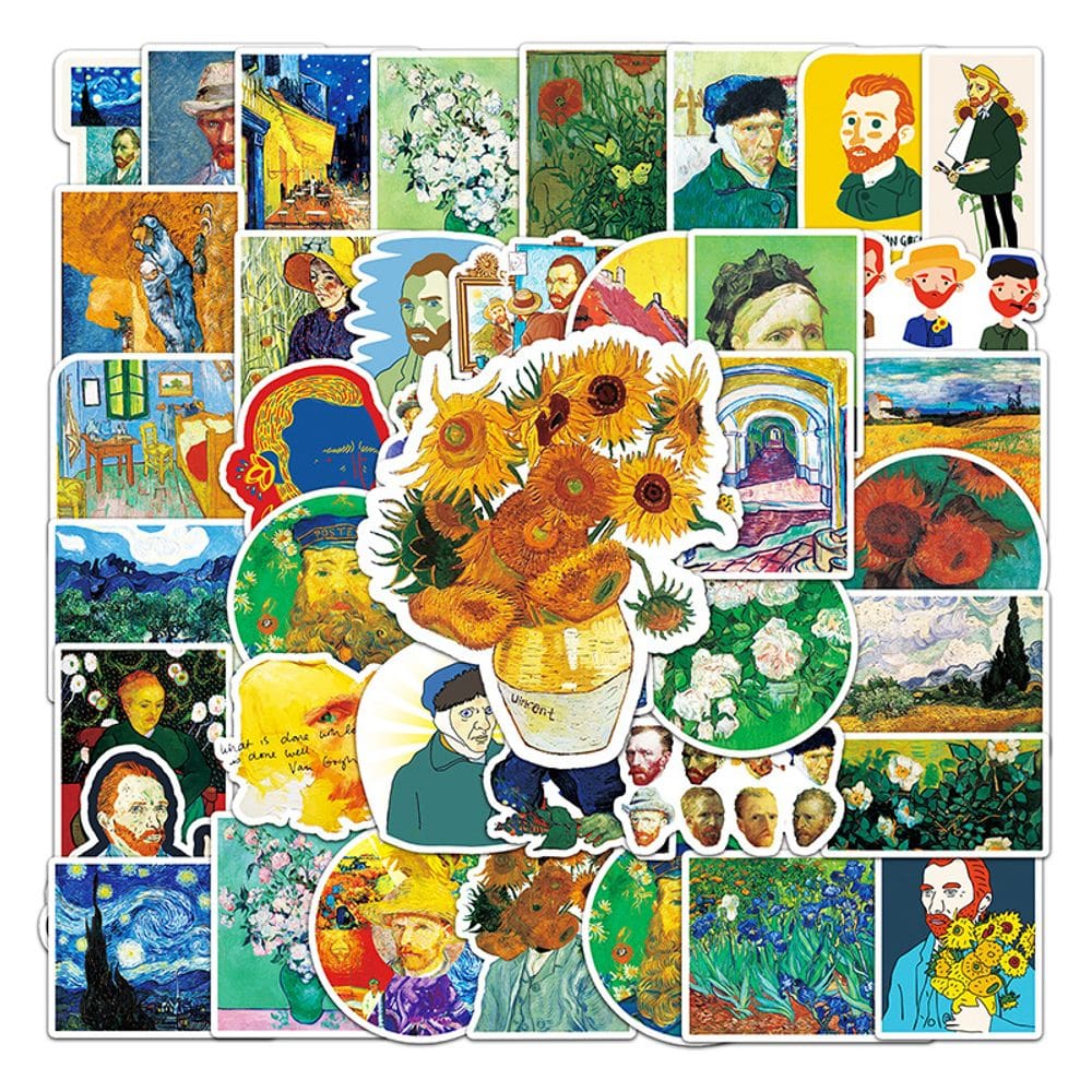 Pacote de adesivos Van Gogh Art Collection, 50 unidades de vinil impermeável