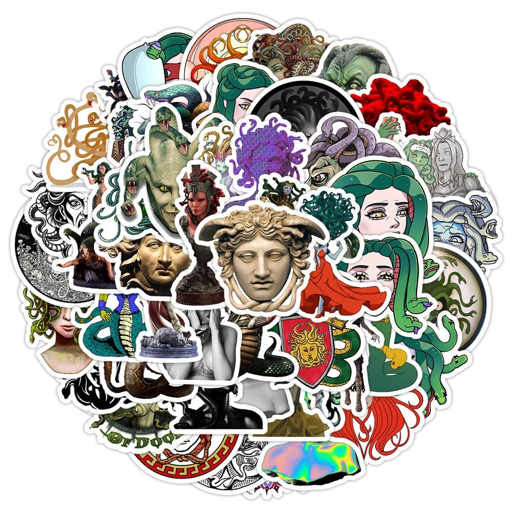 Pacote de adesivos: Decalque de vinil inspirado na mitologia Medusa x50