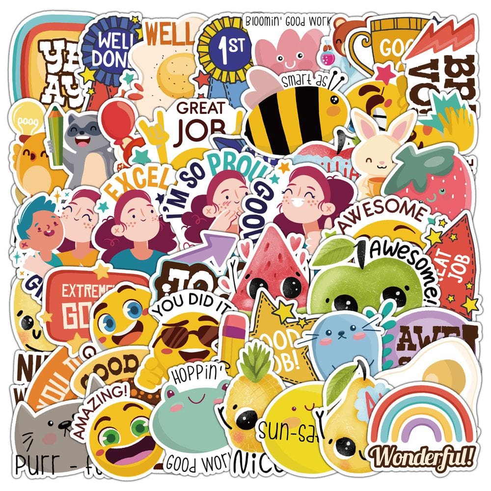 Pacote de adesivos: papel de carta azul, 50 peças Aesthetic Cartoon Vin