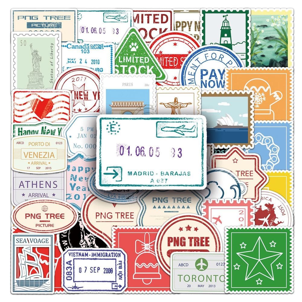 Adesivos Retro Stamp 57 unidades à prova d`água para álbum de recortes