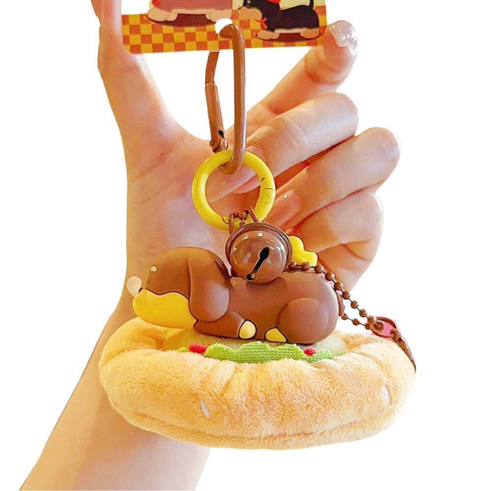 Chaveiro Cartoon Dog Hamburger Chaveiro Pelush Brown Puppy