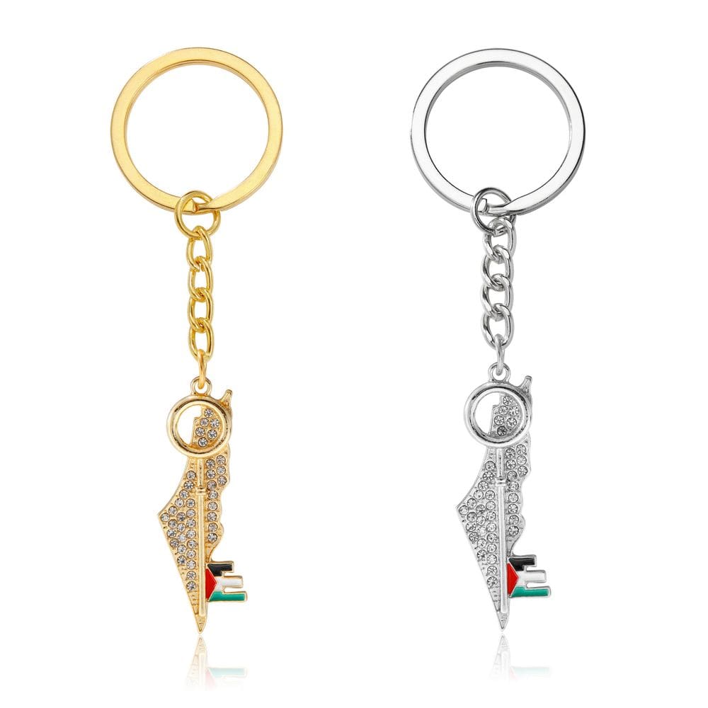 Chaveiro Palestine Map Chaveiro de metal com bandeira e cristal