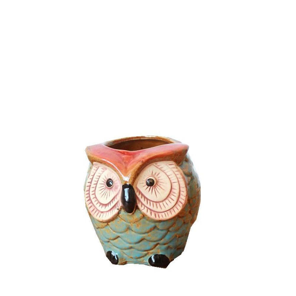 Vaso de flores Vaso cerâmico de desenho animado de coruja para plantas 10x10x10cm