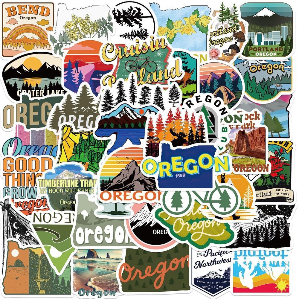 Pacote de adesivos Oregon State Map and Mountain, 50 unidades