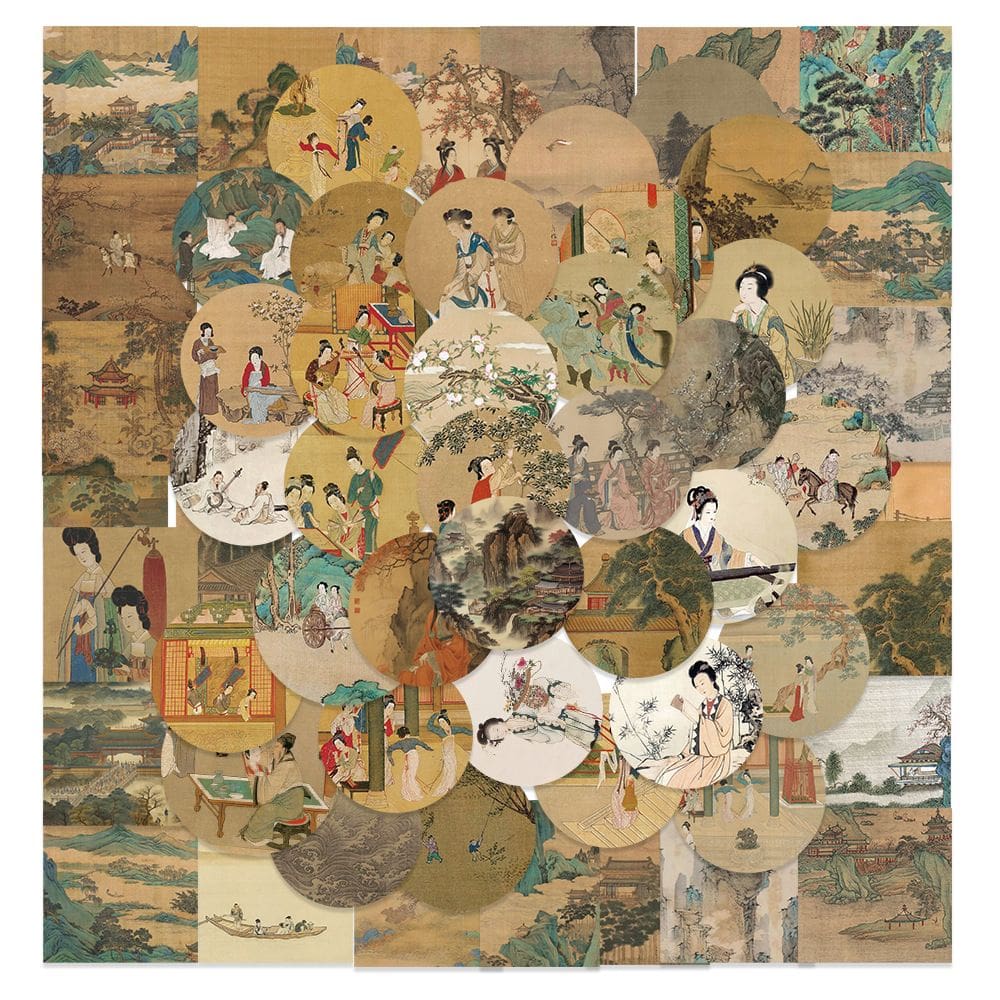 Pacote de adesivos com pintura clássica chinesa, 61 unidades à prova d`água