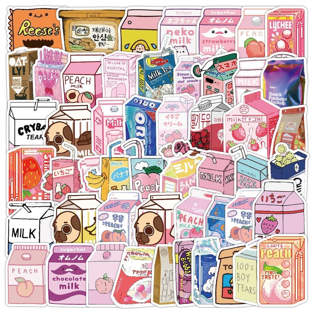 Pacote de adesivos: caixa de leite, 50 peças de vinil impermeável de desenho animado fofo