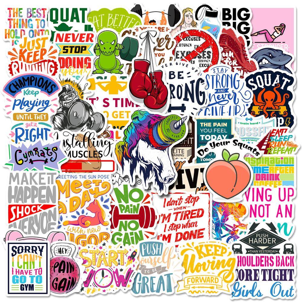 Adesivos Gym Motivation, 50 unidades, decalques de vinil impermeáveis