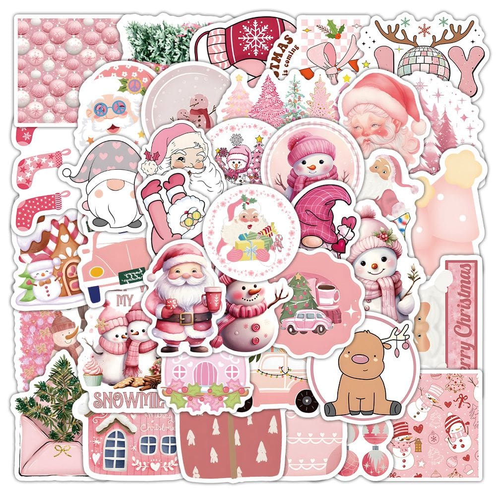 Pacote de adesivos rosa de Natal, 100 peças de vinil deco à prova d`água