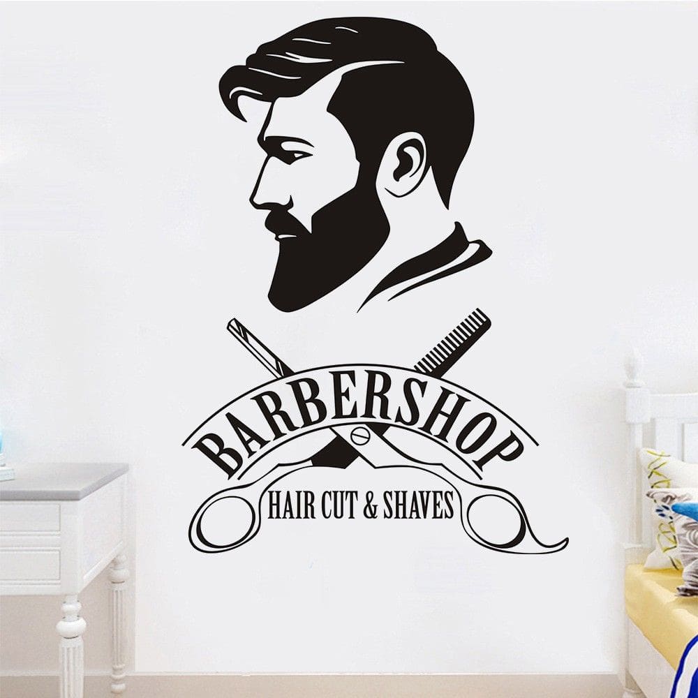 Adesivos de parede Barbearia para corte de cabelo e barbear em PVC 57x40cm