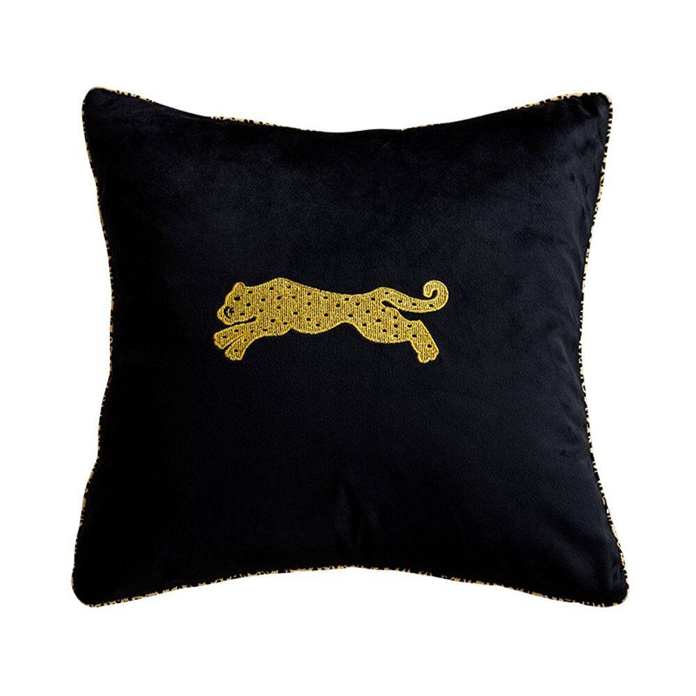 Almofada decorativa de luxo bordada em preto e dourado