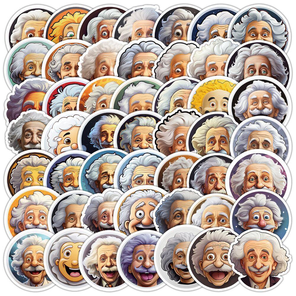 Pacote de adesivos Einstein Cartoon Scientist Face x50