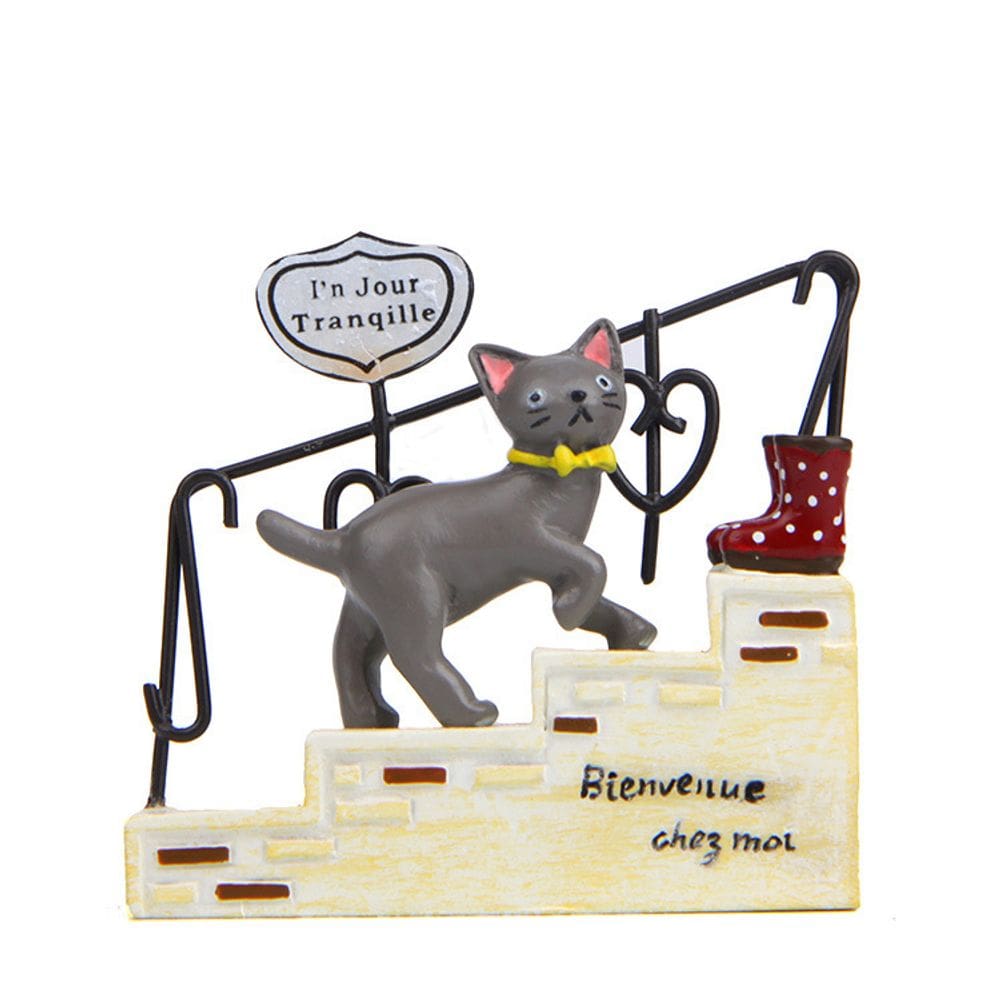 Escultura de decoração de jardim Resina Cat on Stair Creative Fig