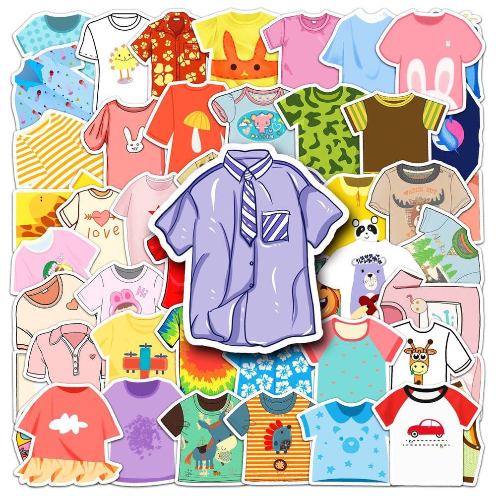 Pacote de adesivos: camiseta de desenho animado, 50 peças de vinil impermeável