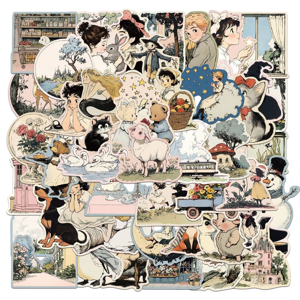 Pacote de adesivos Vintage Comic Style 50 unidades | Retro Cartoon Animals