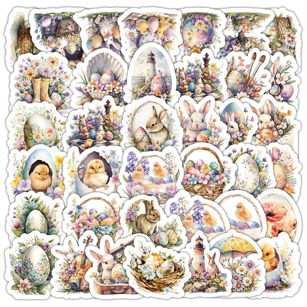 Conjunto de adesivos de Páscoa, 50 peças de decalques de vinil coloridos Bunny