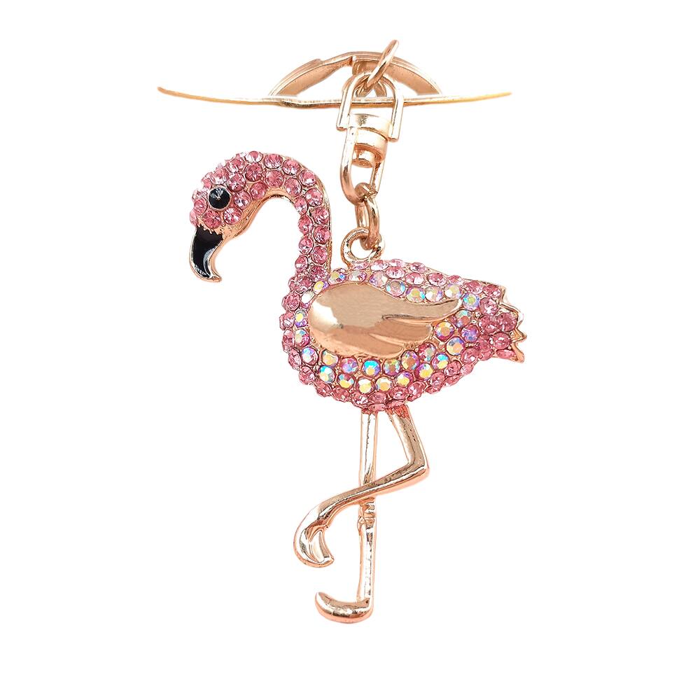 Chaveiro Flamingo colorido com strass para mulheres e meninas