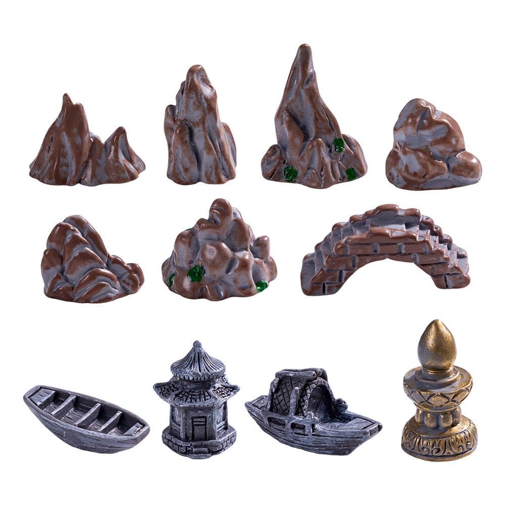 Conjunto de esculturas em resina para decoração de jardins paisagísticos em miniatura