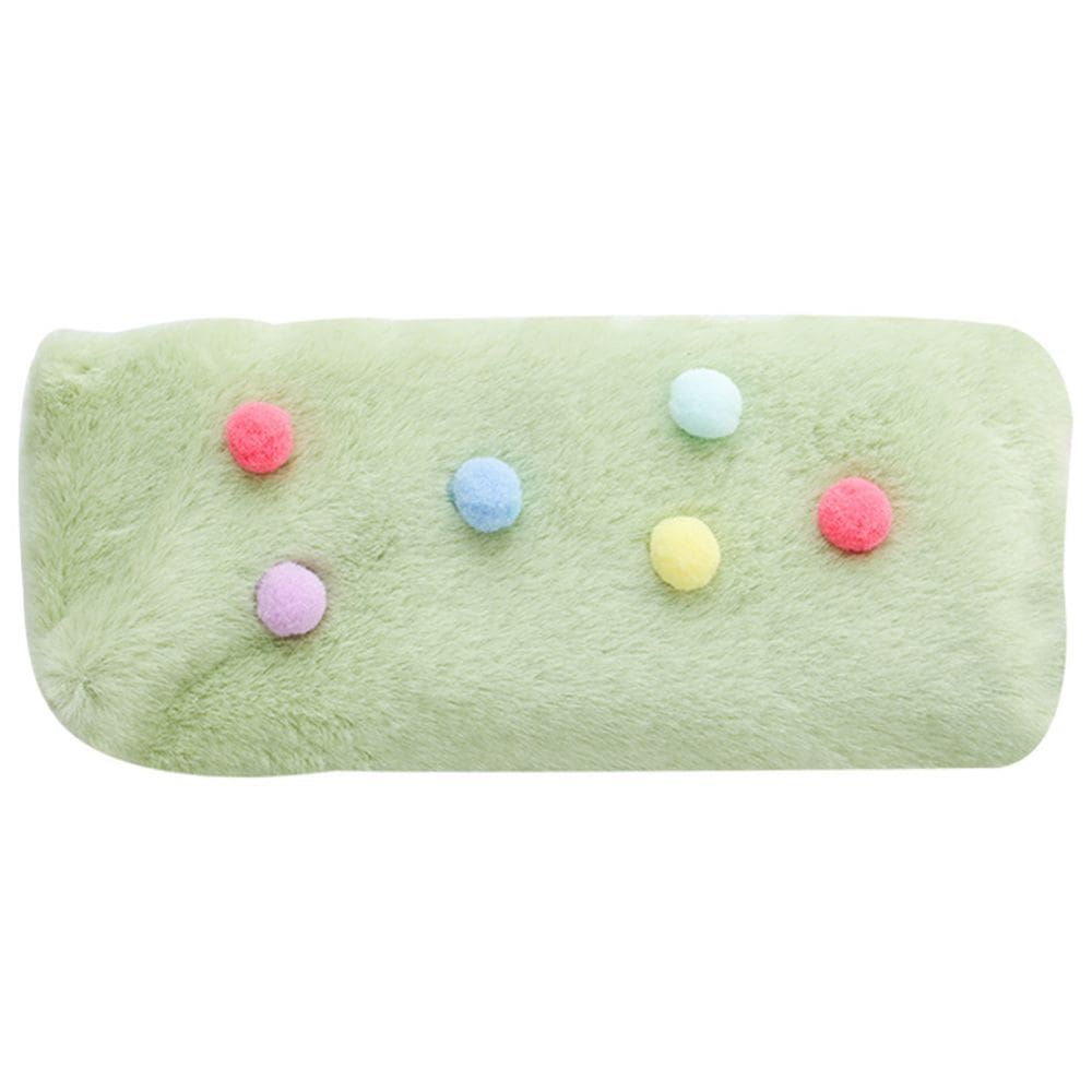 Estojo de lápis de pelúcia com pompons coloridos, grande capacidade