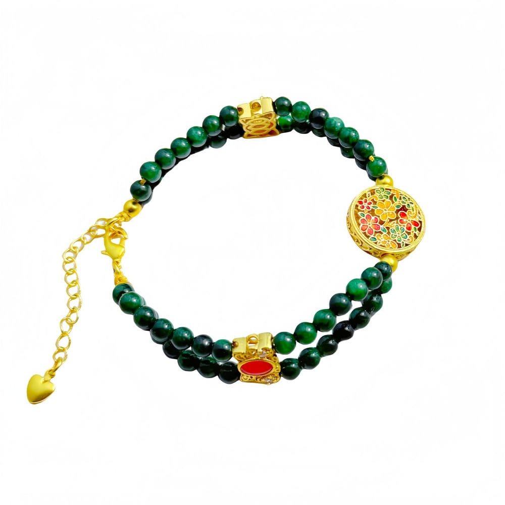 Pulseira feminina elegante de jade de dupla camada em estilo chinês