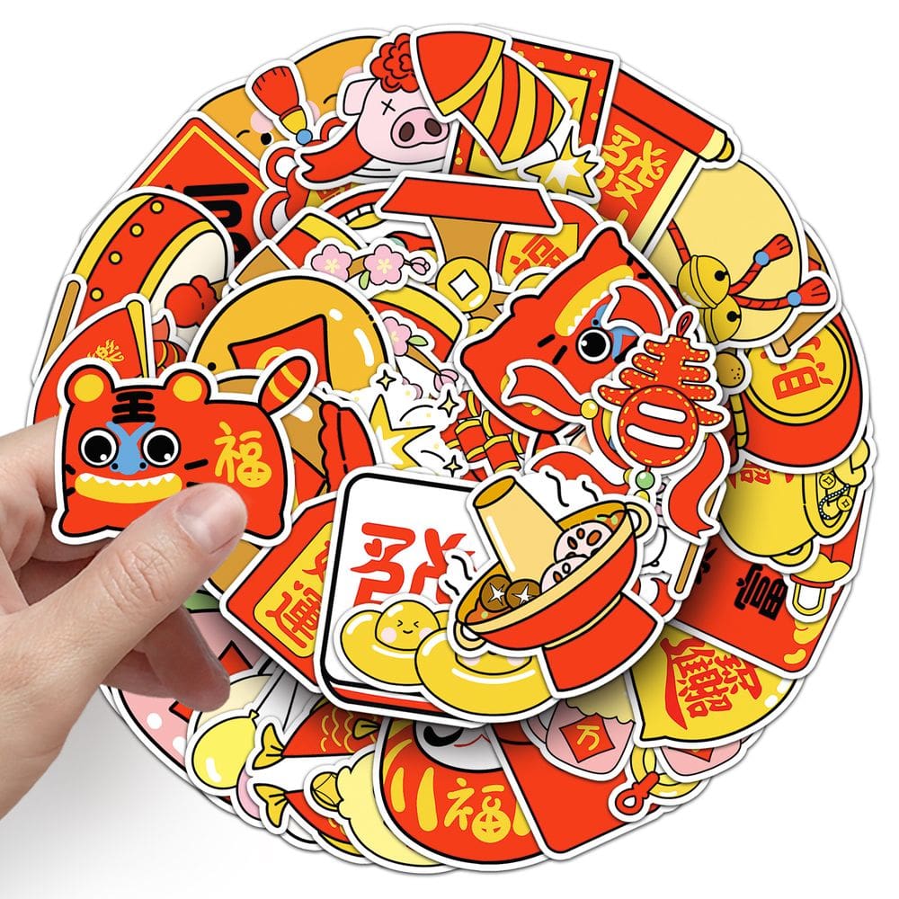 Pacote de adesivos para o Ano Novo Chinês em Vinil Estilo Desenho Animado, 50 unidades