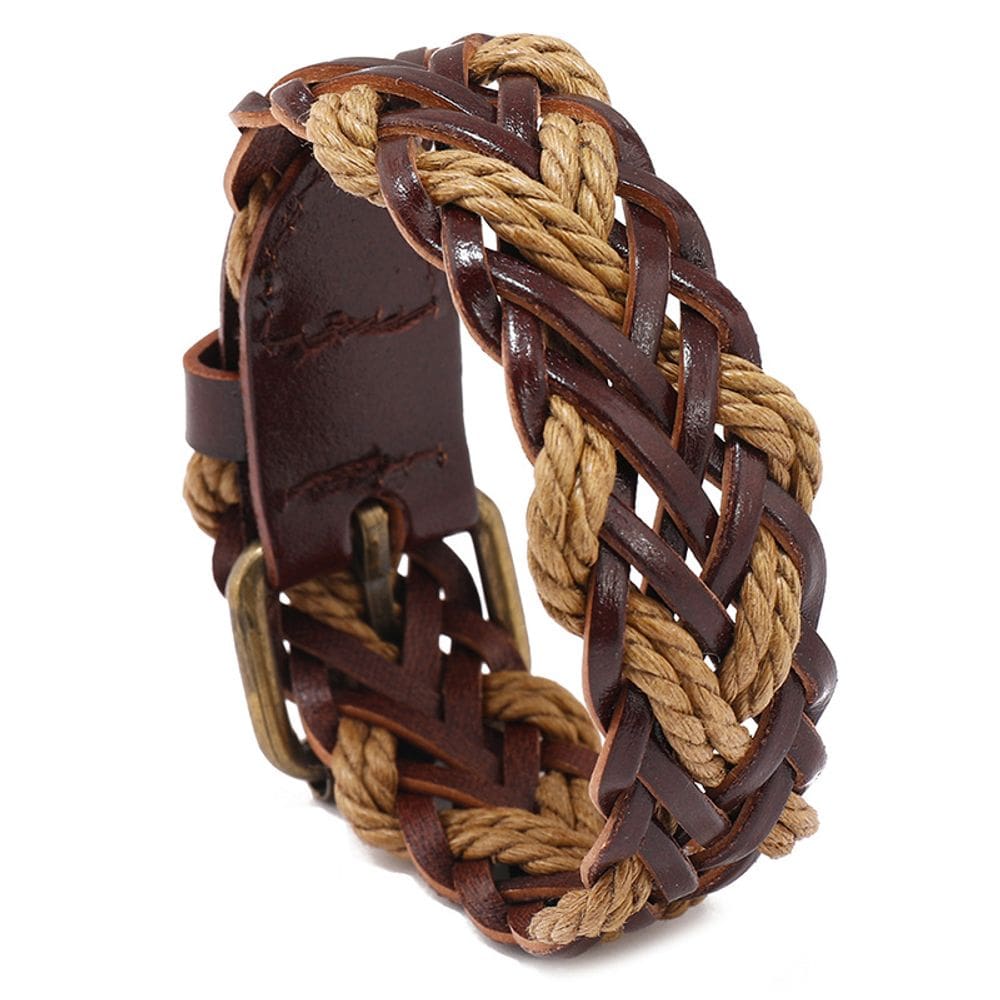 Pulseira de couro trançado artesanal para homens e mulheres