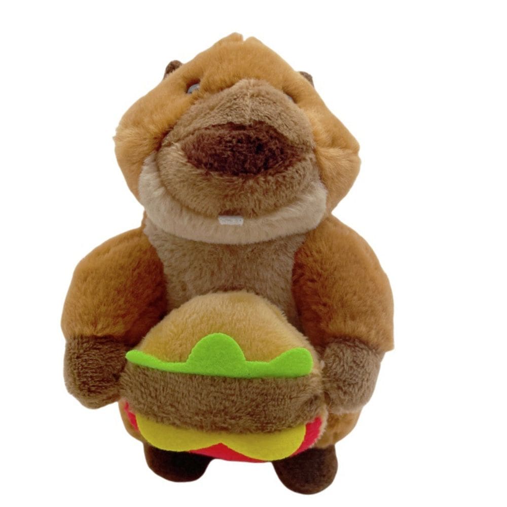 Chaveiro de pelúcia Groundhog Holding Hamburger Brown 9 cm