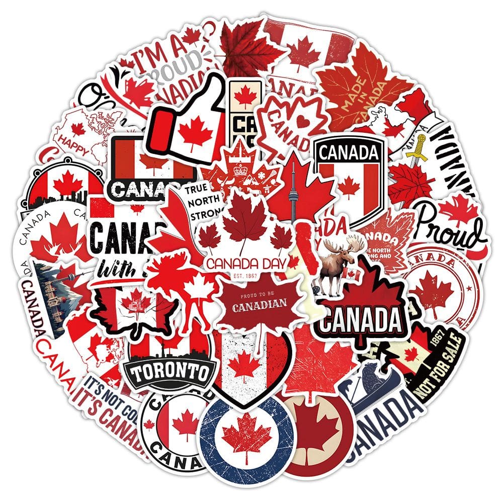 Adesivos Canada Proud Canadian Maple Leaf, vinil impermeável, 50 unidades