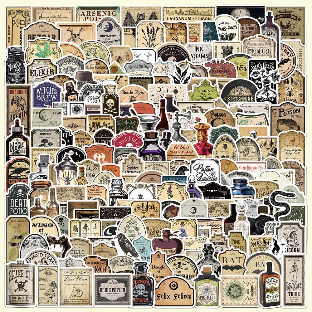 Adesivos: garrafa de poção gótica, 200 unidades, Vintage Witchcraft V