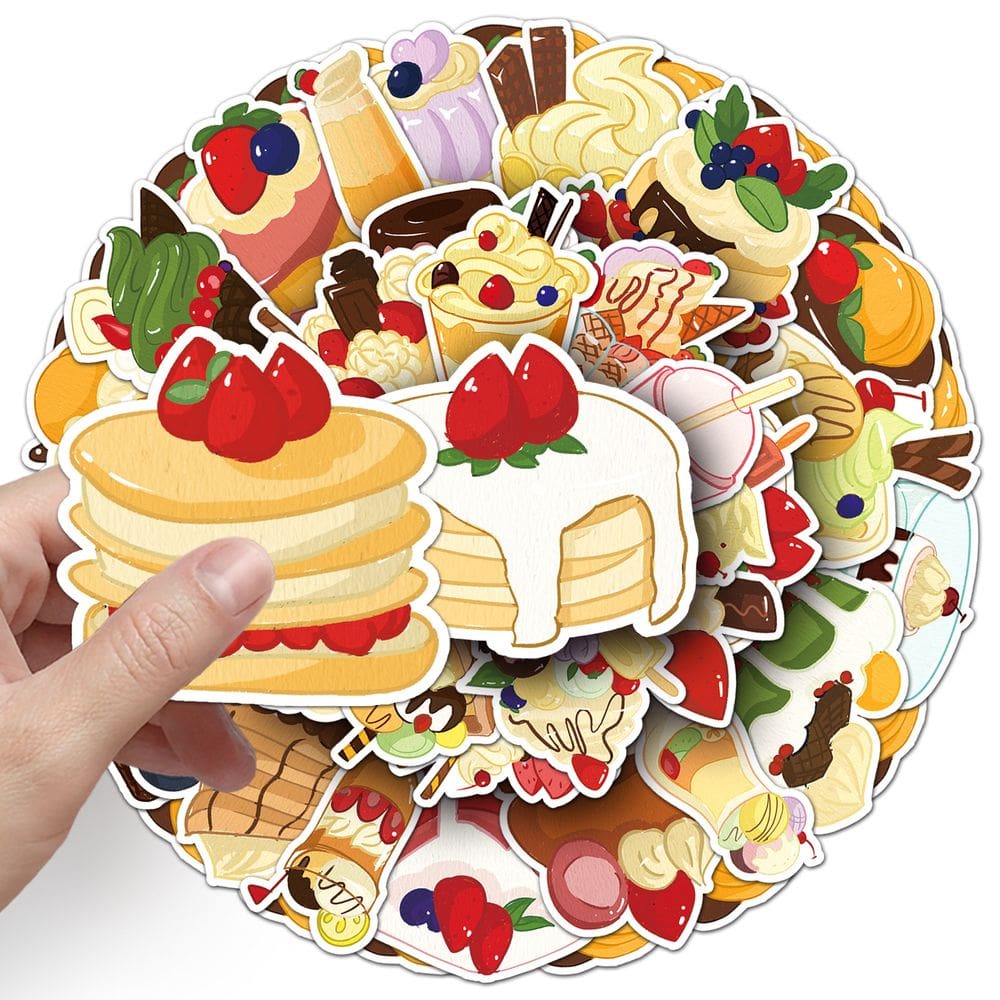 Pacote de adesivos, sobremesa de desenho animado, 50 unidades de panqueca de bolo desenhada à mão