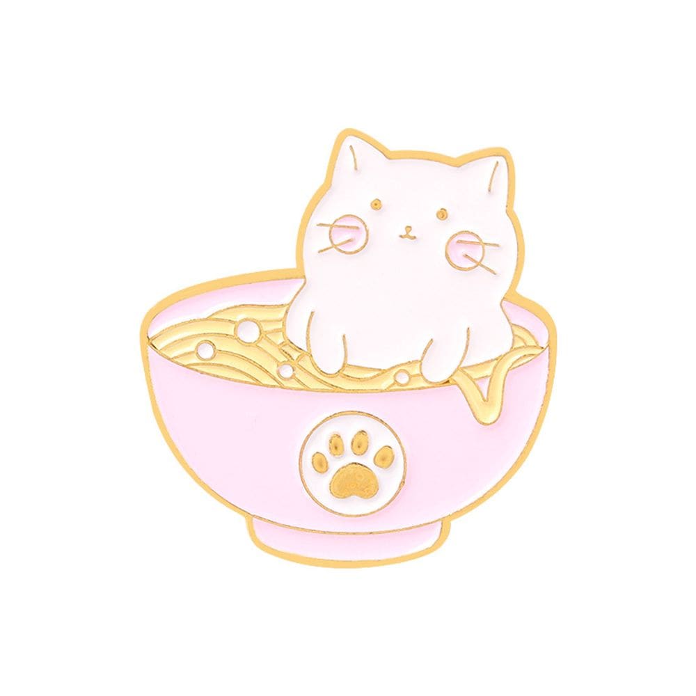 Alfinetes de broche Cute Cat Ramen Bowl Cartoon Noodle Design
