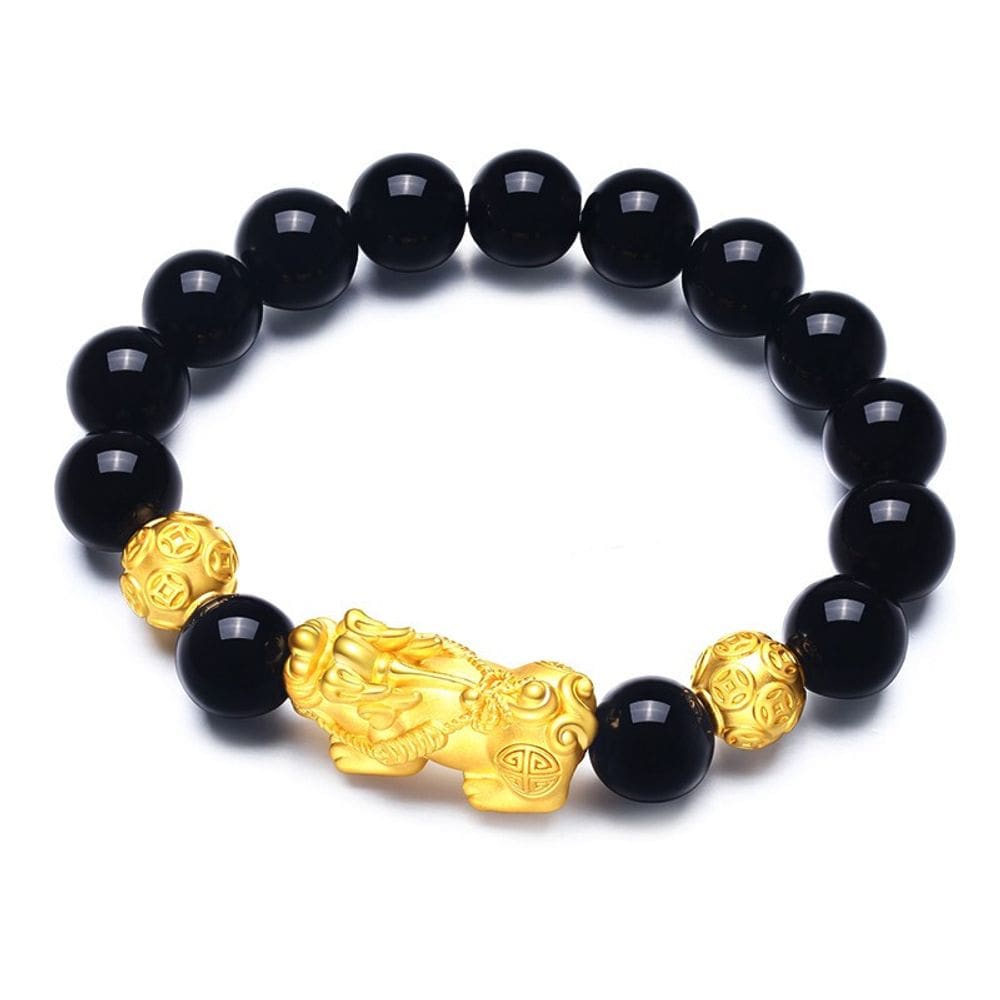 Pulseira de obsidiana natural com ouro falso Pixius for Wealth