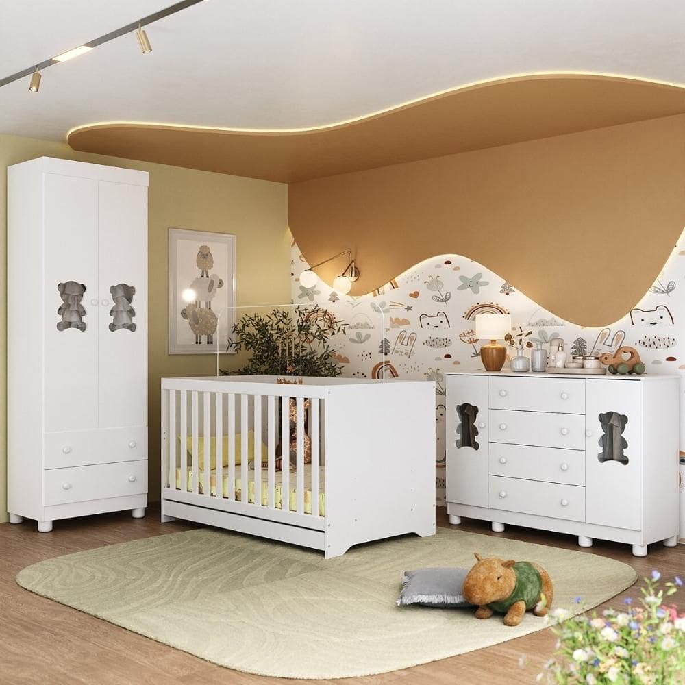 Quarto de Bebê Completo com Berço Americano 3 em 1 Fofura Multimóveis MP4657